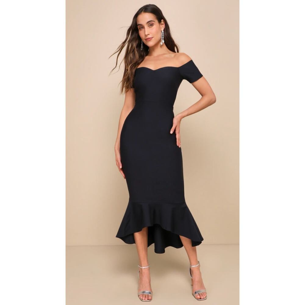 New Lulus Midnight Blue Off-the-Shoulder Midi Dress SZ M
